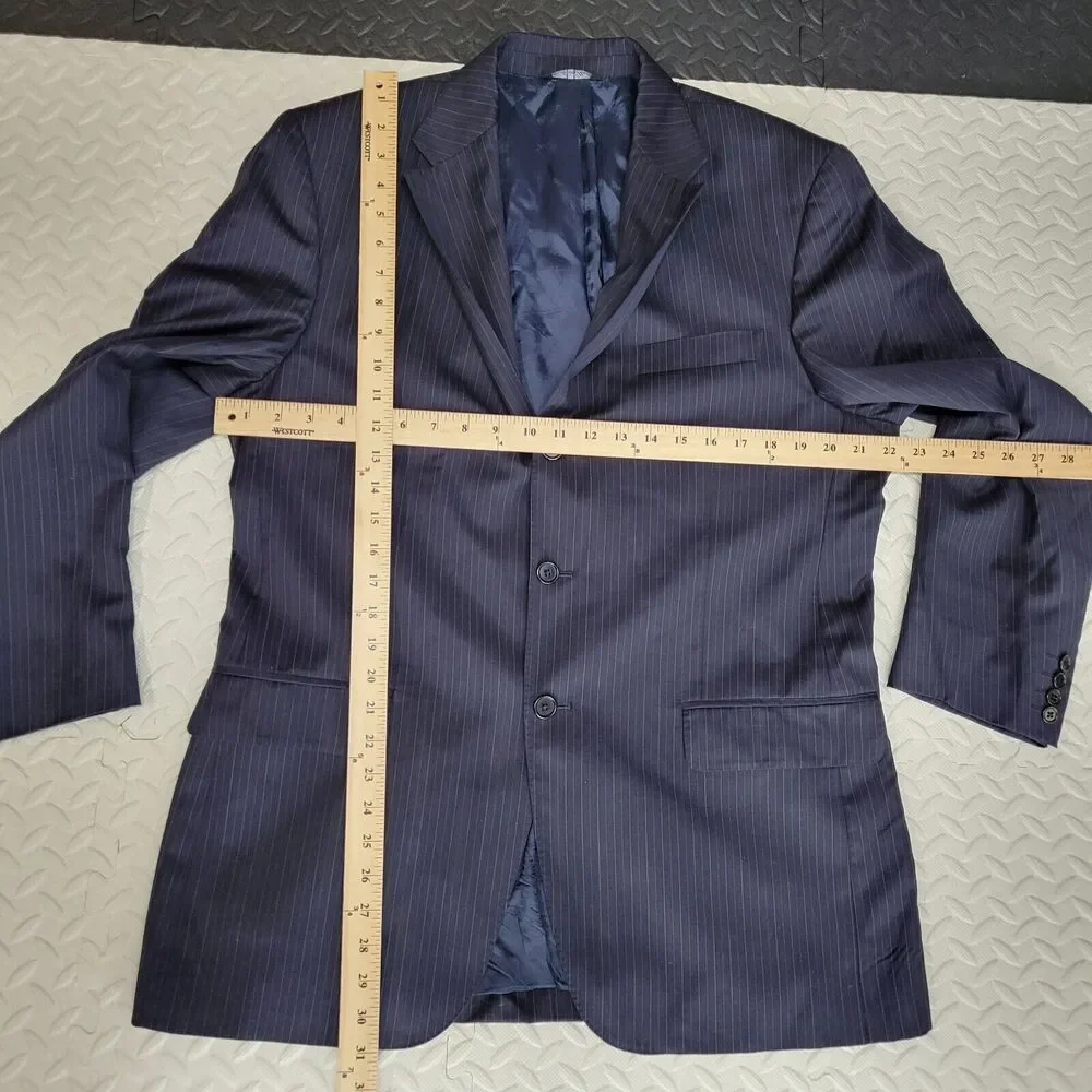 Ermenegildo Zegna Wool Suit Jacket Size 44‎ RE Navy Blue Pinstriped 